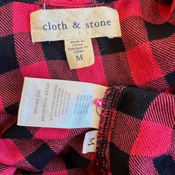 CLOTH & STONE ANTHROPOLOGIE BUFFALO PLAID SHIFT DRESS SIZE MEDIUM RUFFLED SLEEVE - Picture 11 of 11